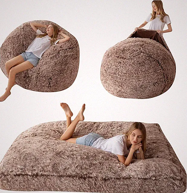 Convertible Giant Bean Bag Chair Bed - Folds to Sofa or Mattress, Washable