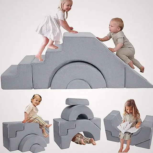 Convertible Kids Couch W/ Slide & Climbing Stairs Soft Foam Play Furniture New