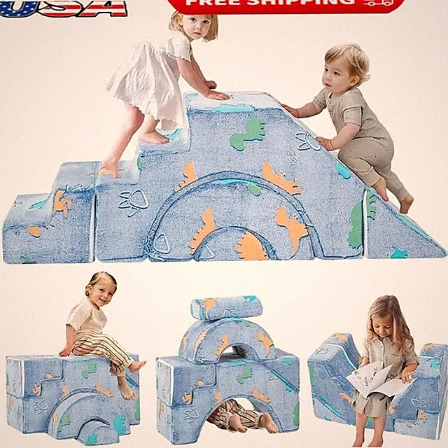 Convertible Kids Couch W/ Slide & Climbing Stairs Soft Foam Play Furniture New
