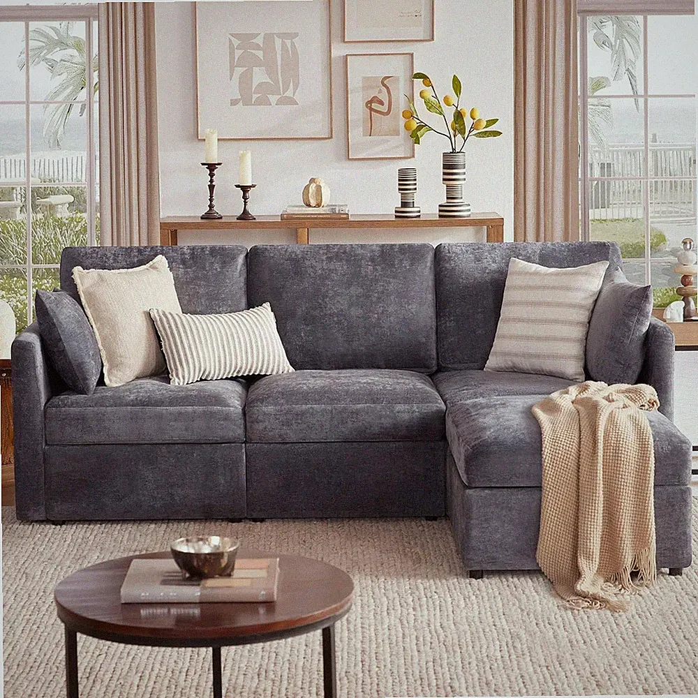 Convertible L Shaped Couch, Sectional Sofa for Living Room,Chenille Cloud Couch