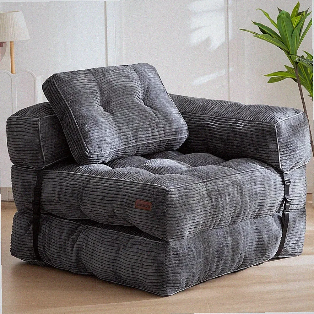 Convertible L-Shaped Folding Sofa Bed with Pillow, Dark Grey Portable Sleeper