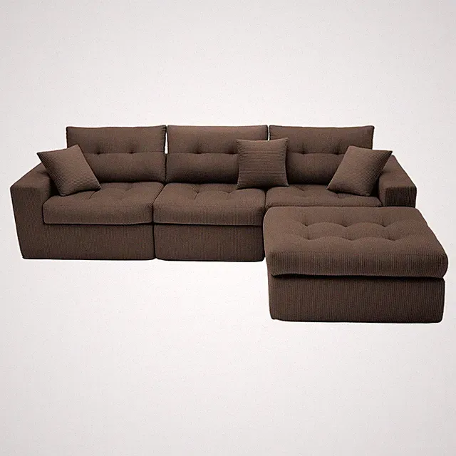 Convertible L Shaped Sectional Couch Corduroy Upholstered Modular Sofa w/ Pillow