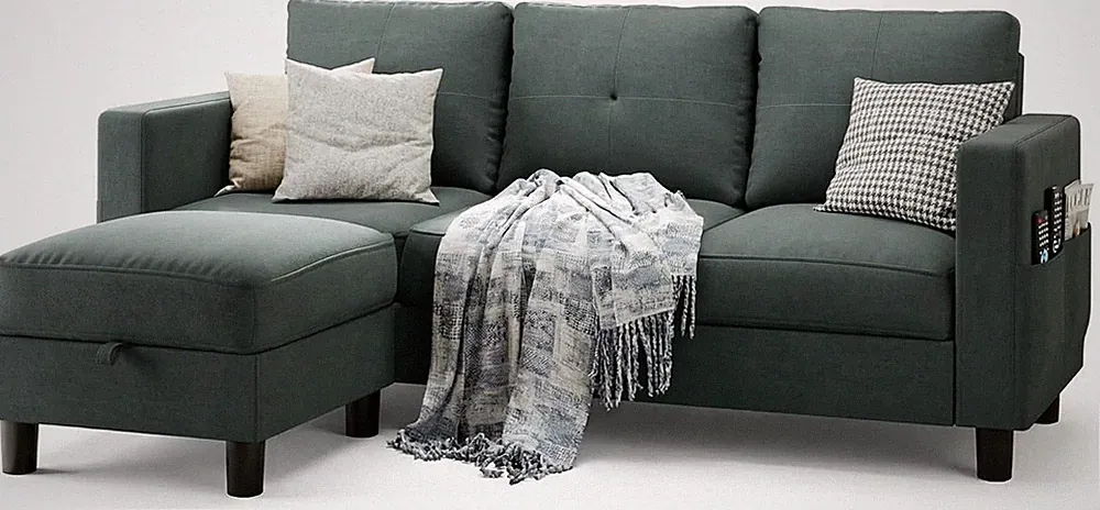 Convertible L-Shaped Sectional Couches for Living Room, Space-Saving 3-Seat Couc