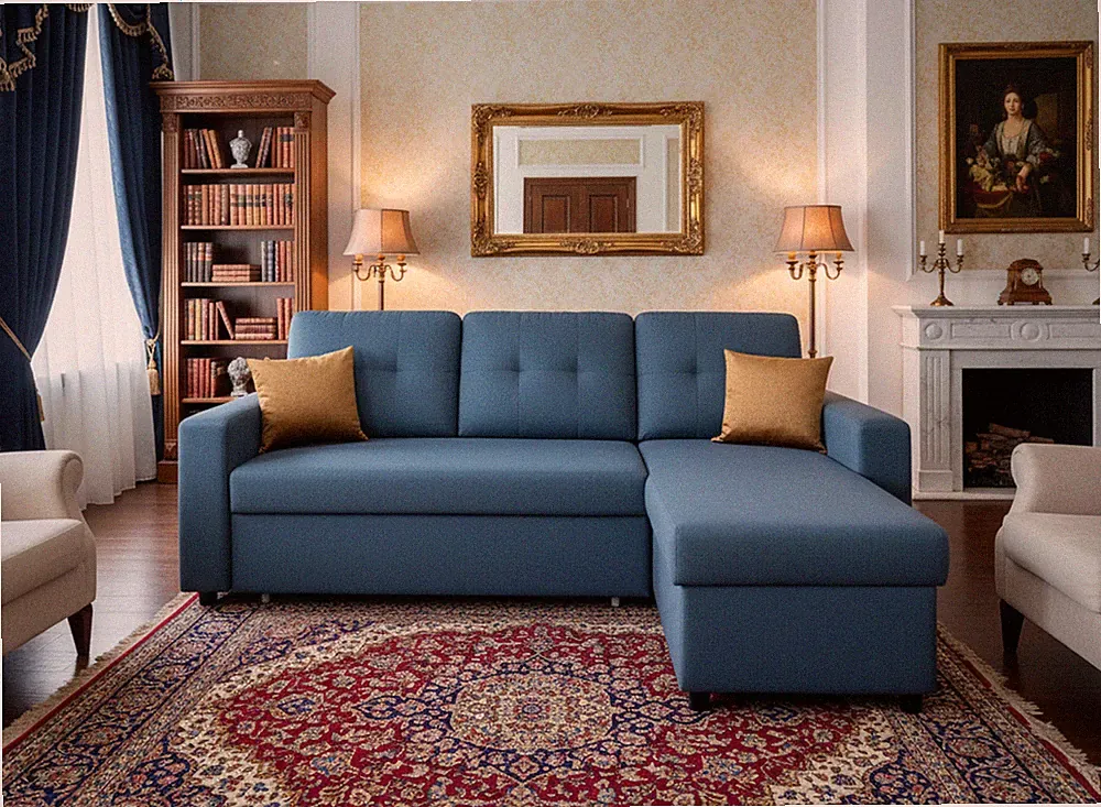 Convertible L-Shaped Sectional Sleeper Sofa Bed, Stylish Apartment Furniture, S