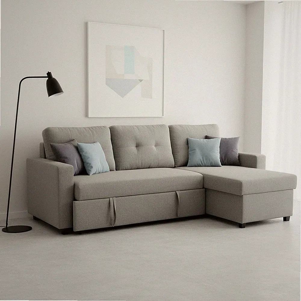 Convertible L-Shaped Sectional Sleeper Sofa Bed, Stylish Apartment Furniture, Sa