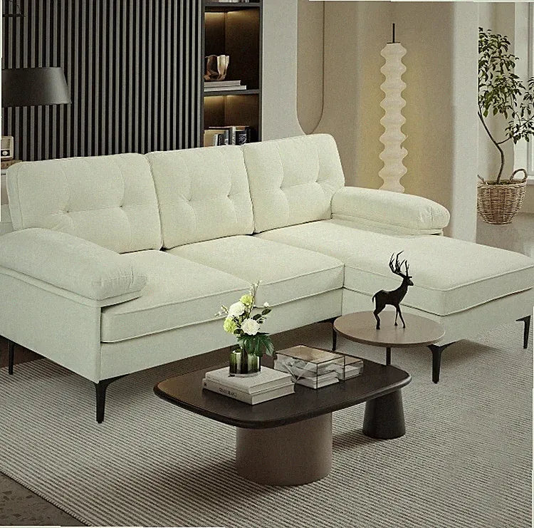 Convertible L Shaped Sectional Sofa Couch 3-Seater For Living Room, White