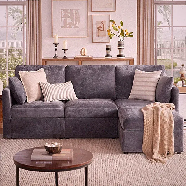 Convertible L Shaped Sectional Sofa Living Room Chenille ey