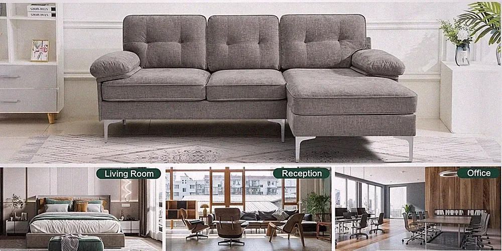 Convertible L Shaped Sofa Couch Sectional for Small Space with Reversable Chase