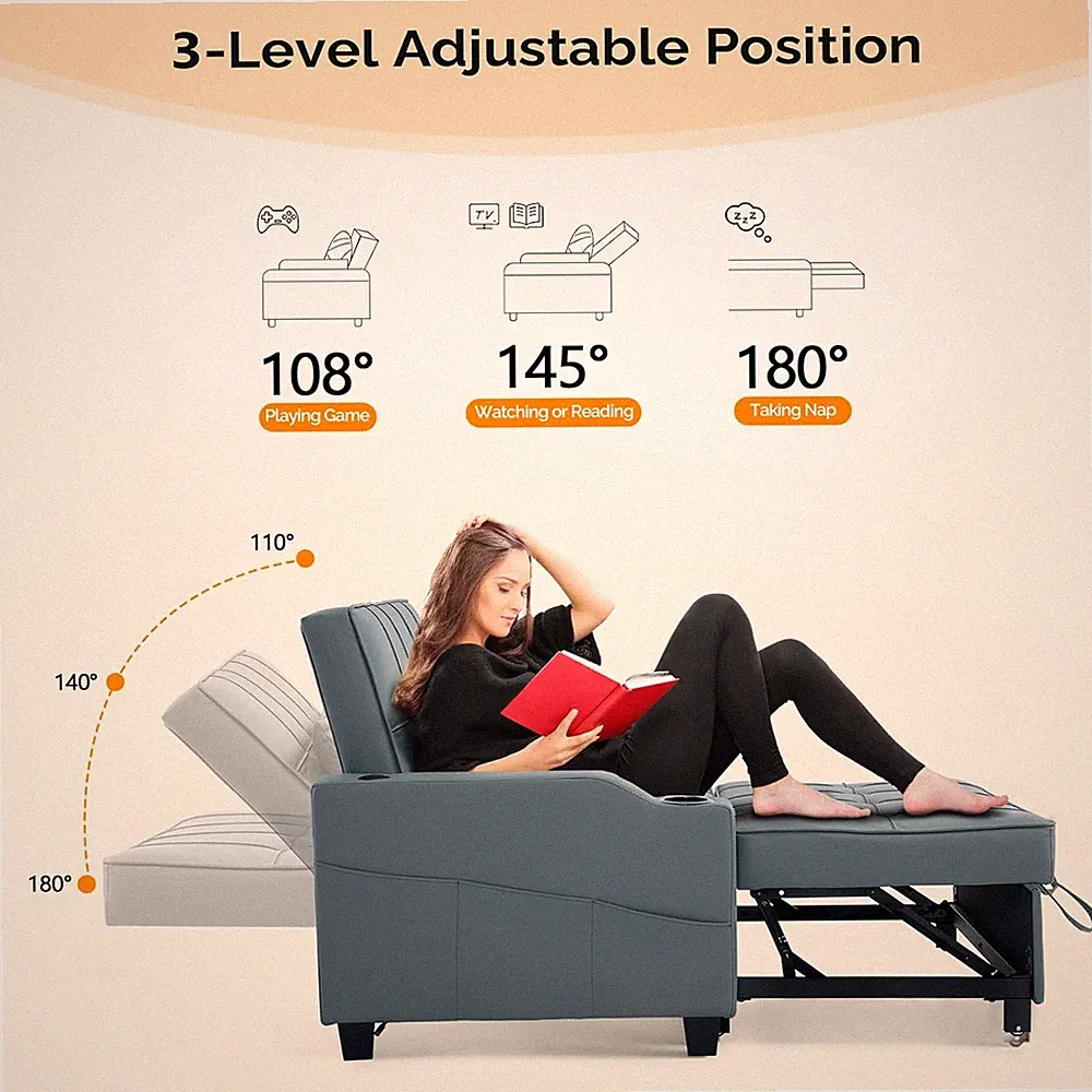 Convertible Loveseat Sleeper Faux Leather Pullout Sofa Fold Out Couch Bed 69" W