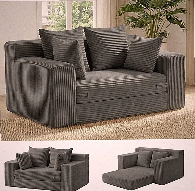 Convertible Loveseat Sleeper Sofa Bed - Space-Saving Grey Design, 4 Pillows