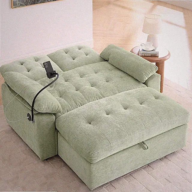 Convertible Loveseat Sofa Bed with Ottoman & Charging Port, 56" Lounge Couch