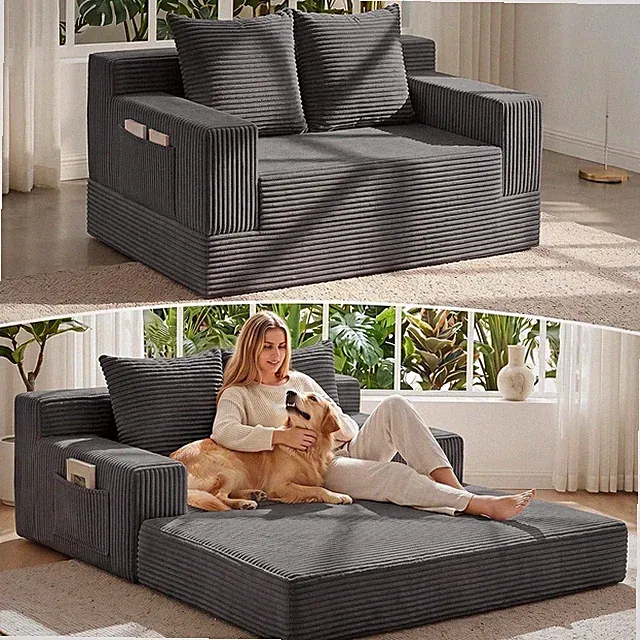 Convertible Luxe Sofa Bed: Small Boneless Loveseat with 2 Pillows, No Assembly