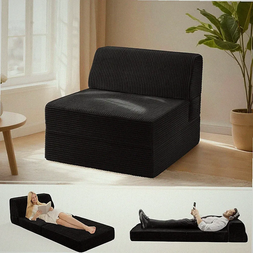 Convertible Memory Foam Sofa Bed with Pillow - Black Futon Chair for Any Space