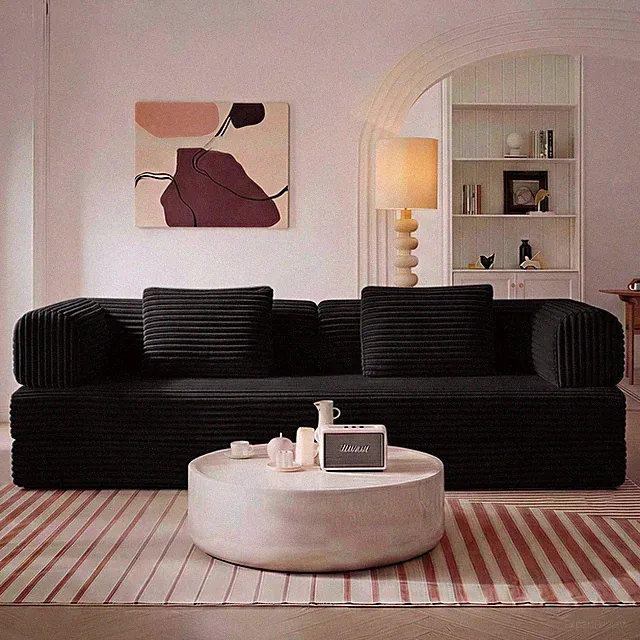 Convertible Modular Floor Sofa Bed with Pillow Back Support and Corduroy Fabric
