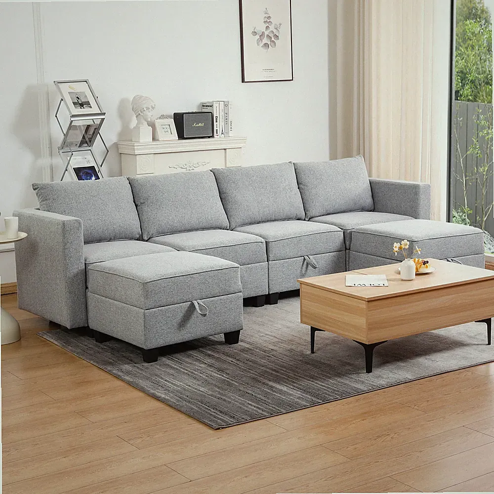 Convertible Modular Sectional Sofa Couch with Storage Seat U Shaped 4-Seat Sof