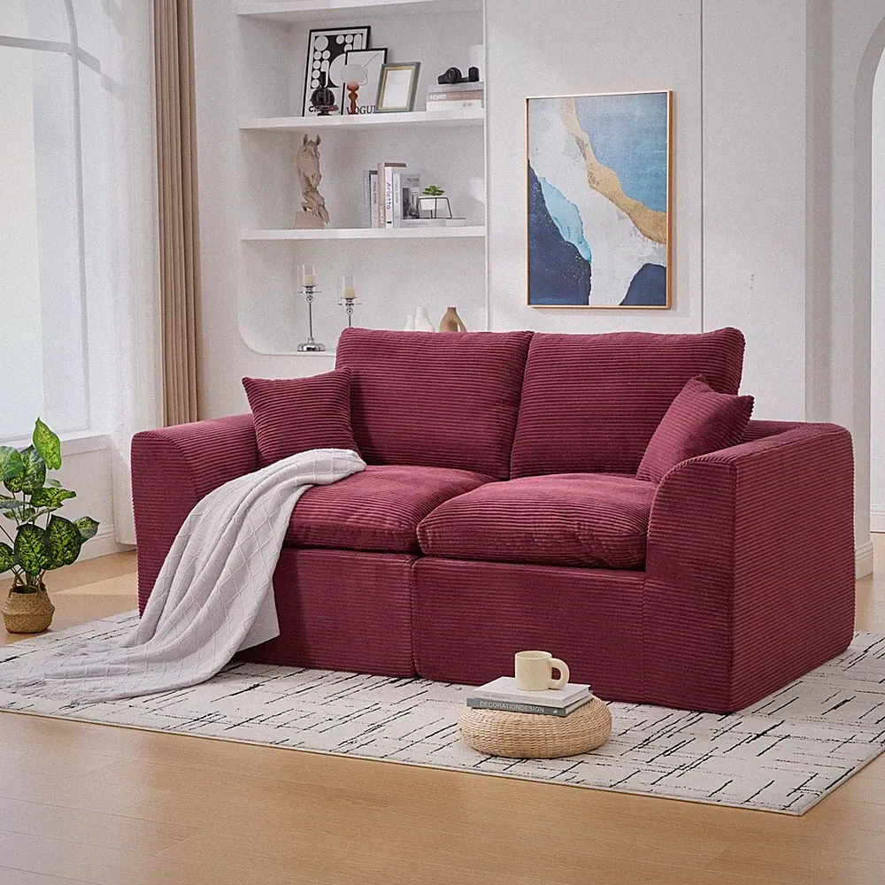Convertible Modular Sectional Sofa Loveseat Couch w/ 2 Pillows for Small Space