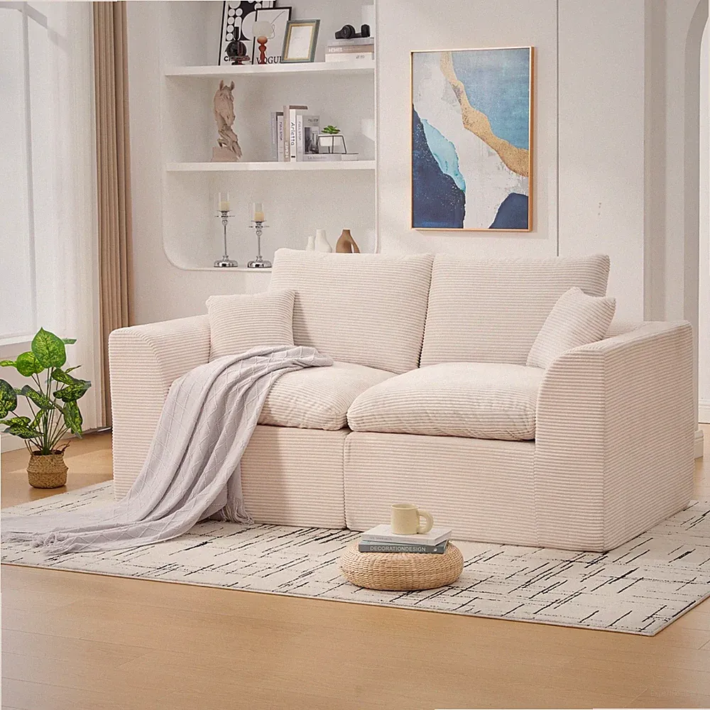 Convertible Modular Sectional Sofa Loveseat Sofa with 2 Pillows for Small Space