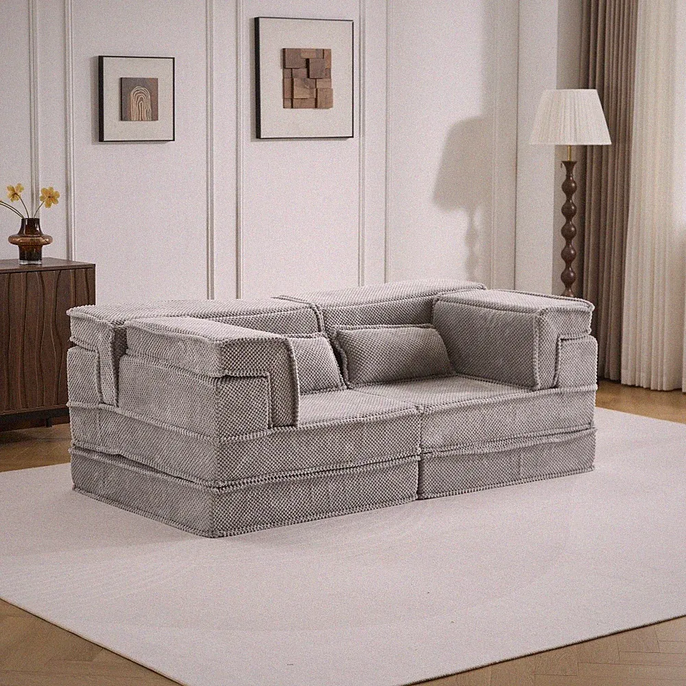 Convertible Modular Sectional Sofa w/ Memory Foam, Fleece Fabric, Light Grey
