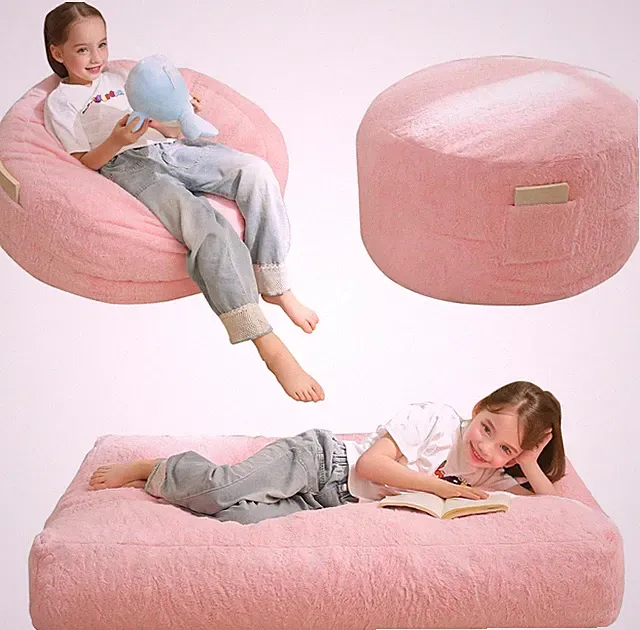 Convertible Pink Bean Bag Chair Bed for Kids - Sofa to Mattress