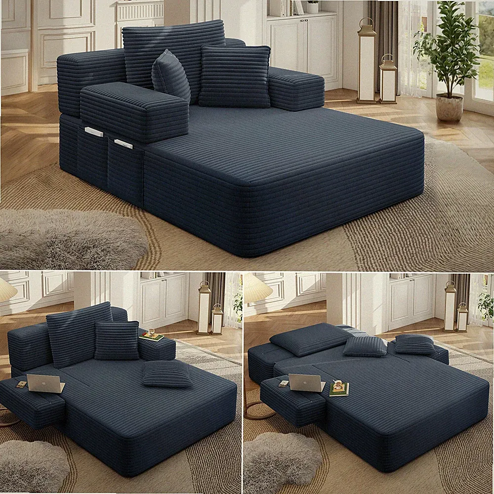 Convertible Plush Chaise Lounge Sofa Bed with Storage