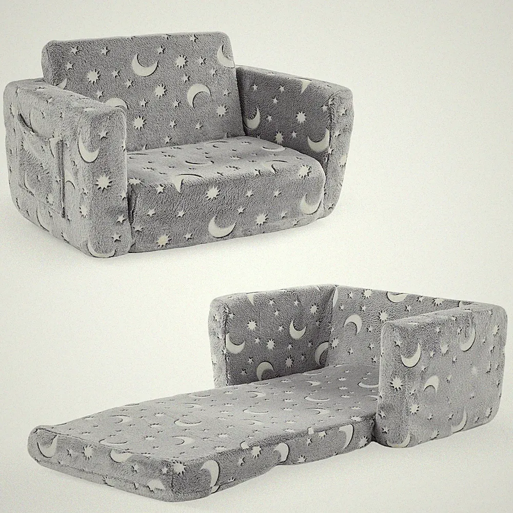 Convertible Plush Sofa for Toddlers, Flip Open Chair to Lounger Bed for Reading