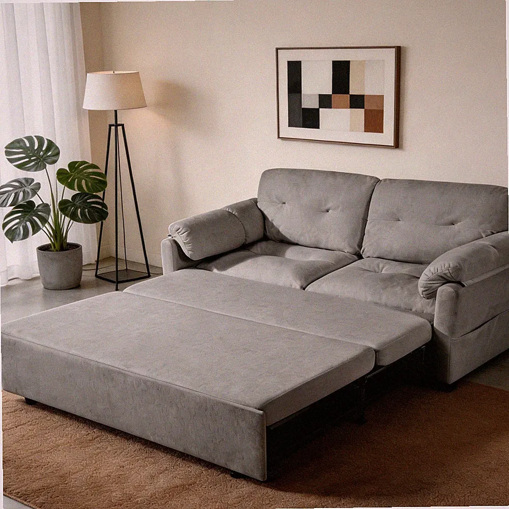 Convertible Pull-Out Queen Sleeper Sofa Bed with Storage, Grey