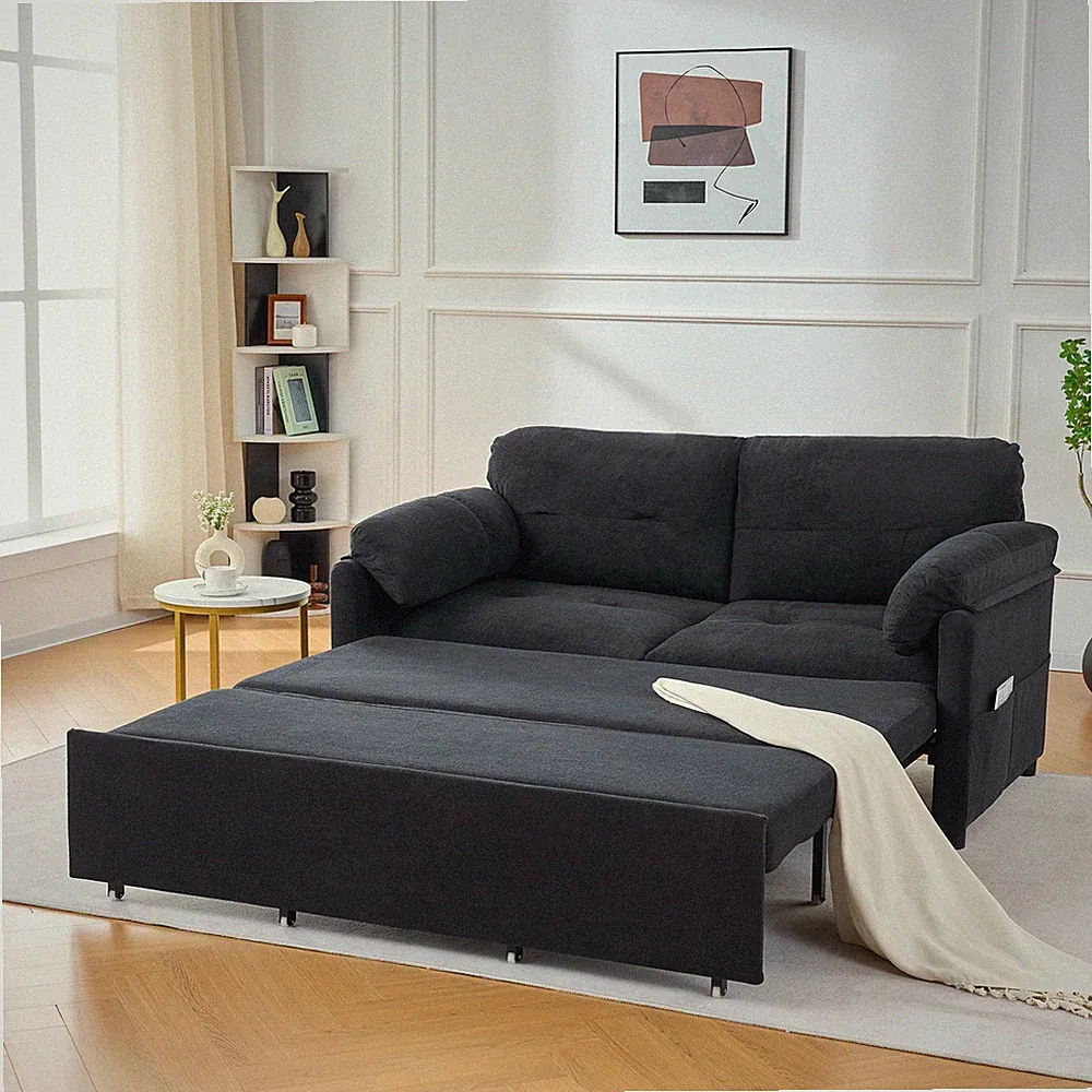 Convertible Pull Out Sofa Bed Queen Size,3-in-1 Convertible Sleeper Couch w/Thic