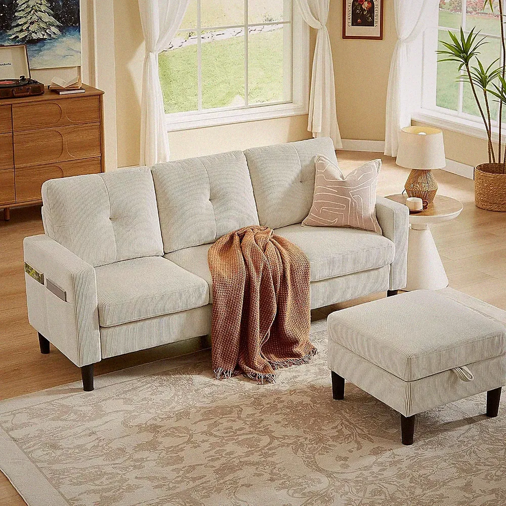 Convertible Sectional Couch for Living Room, L-Shaped Couch with Movable Storage