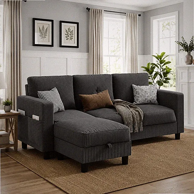 Convertible Sectional Couch L-Shaped 3 Seat Sectional