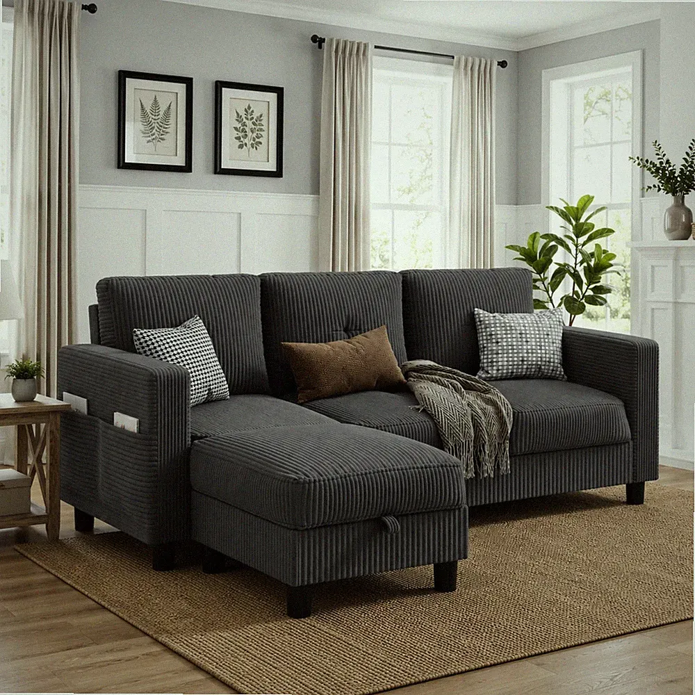 Convertible Sectional Couch L-Shaped 3 Seat Sectional