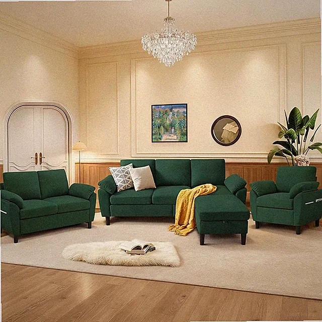 Convertible Sectional Couch Set, 79" L Shaped Sofa with Ottoman, Love Seat, Armc