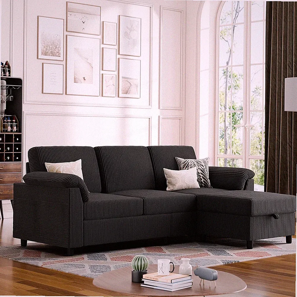 Convertible Sectional Couches 3 Seat L Shaped Couch Sofa W/ Removable Pillows
