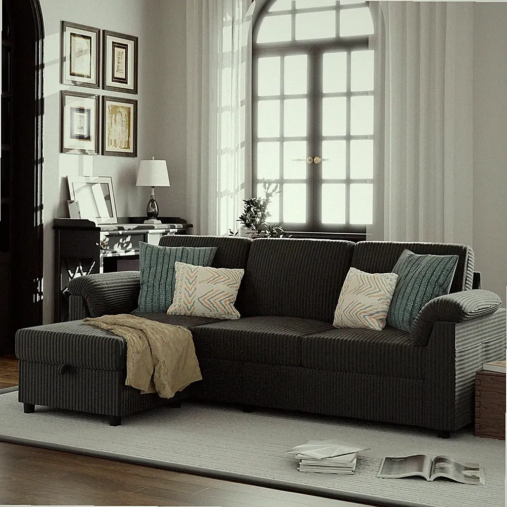 Convertible Sectional Couches 3 Seat L Shaped Couch Sofa W/ Removable Pillows
