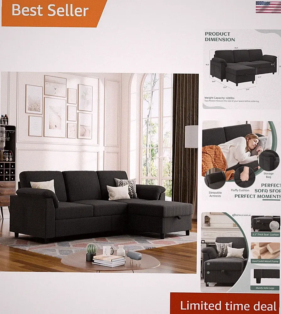 Convertible Sectional Couches, 3 Seat L Shaped Couch Sofa with Removable Pill...