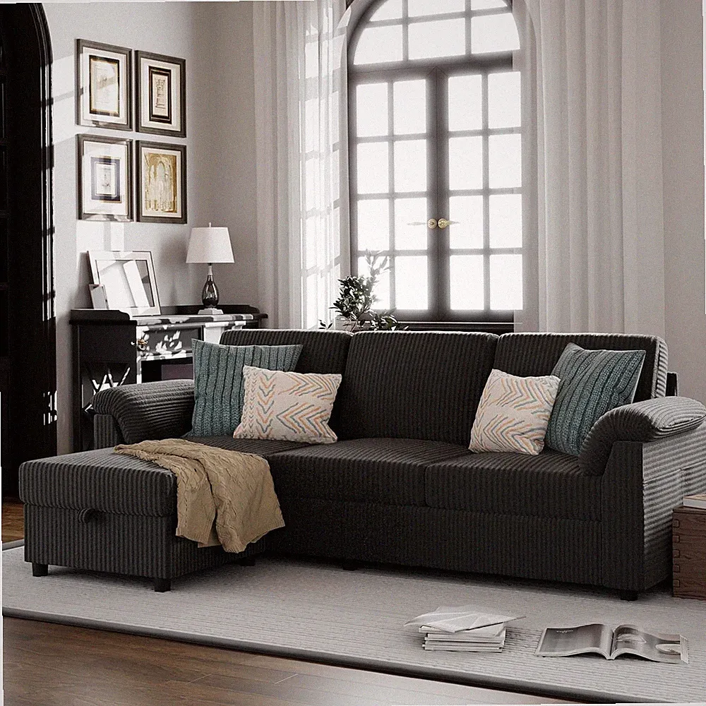 Convertible Sectional Couches 3 Seat L Shaped Couch Sofa with Removable Pillows