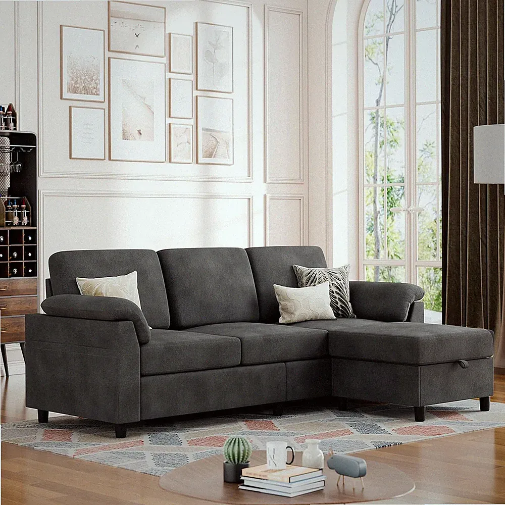 Convertible Sectional Couches, 3 Seat L Shaped Couch Sofa with Removable Pillows