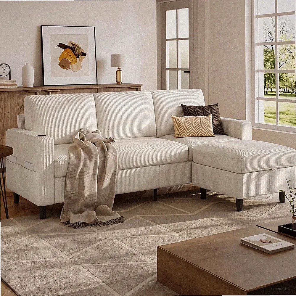 Convertible Sectional Couches for Living Room, 3 Seats L Shaped Sofa w/Storage O