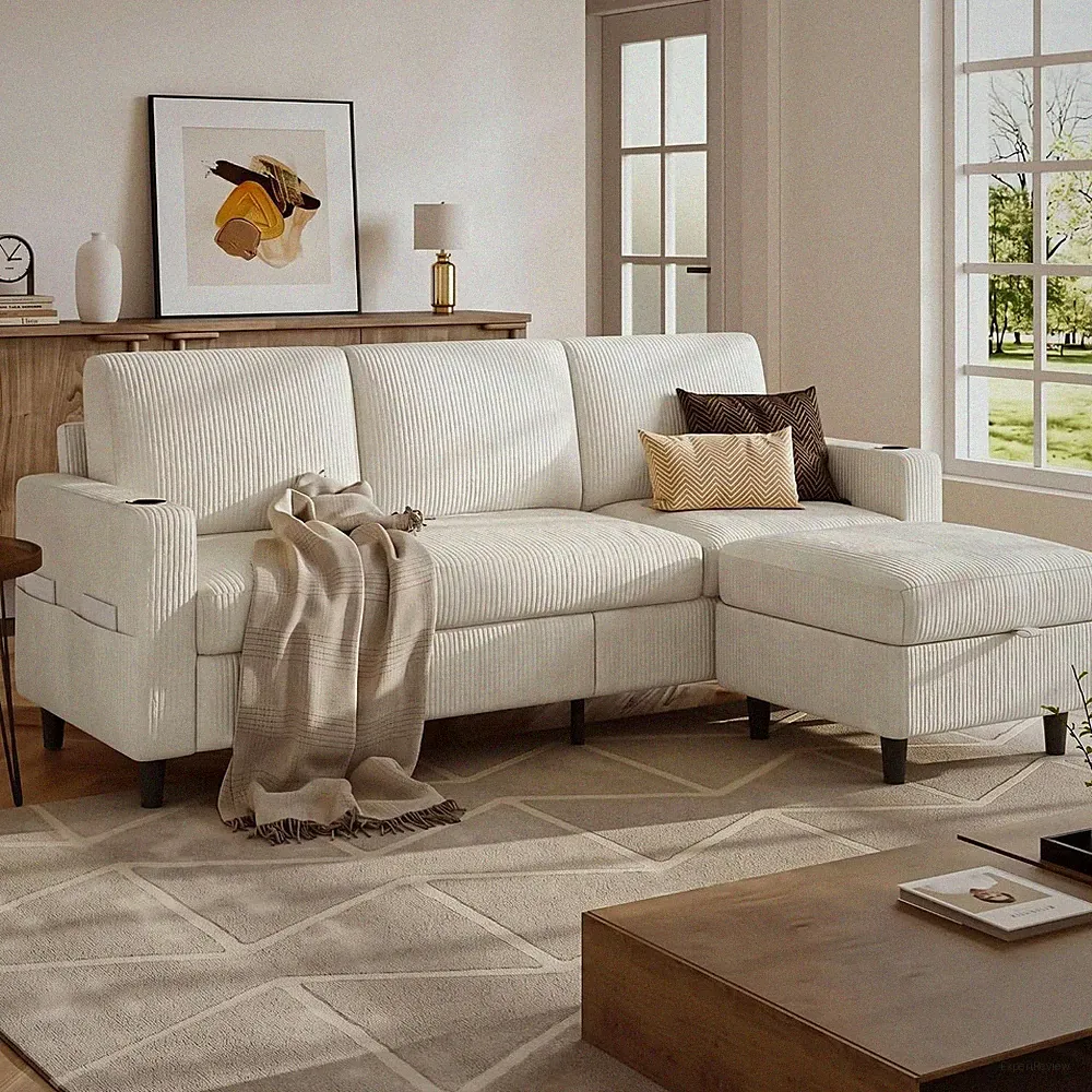 Convertible Sectional Couches for Living Room, 3 Seats L Shaped Sofa with Storag