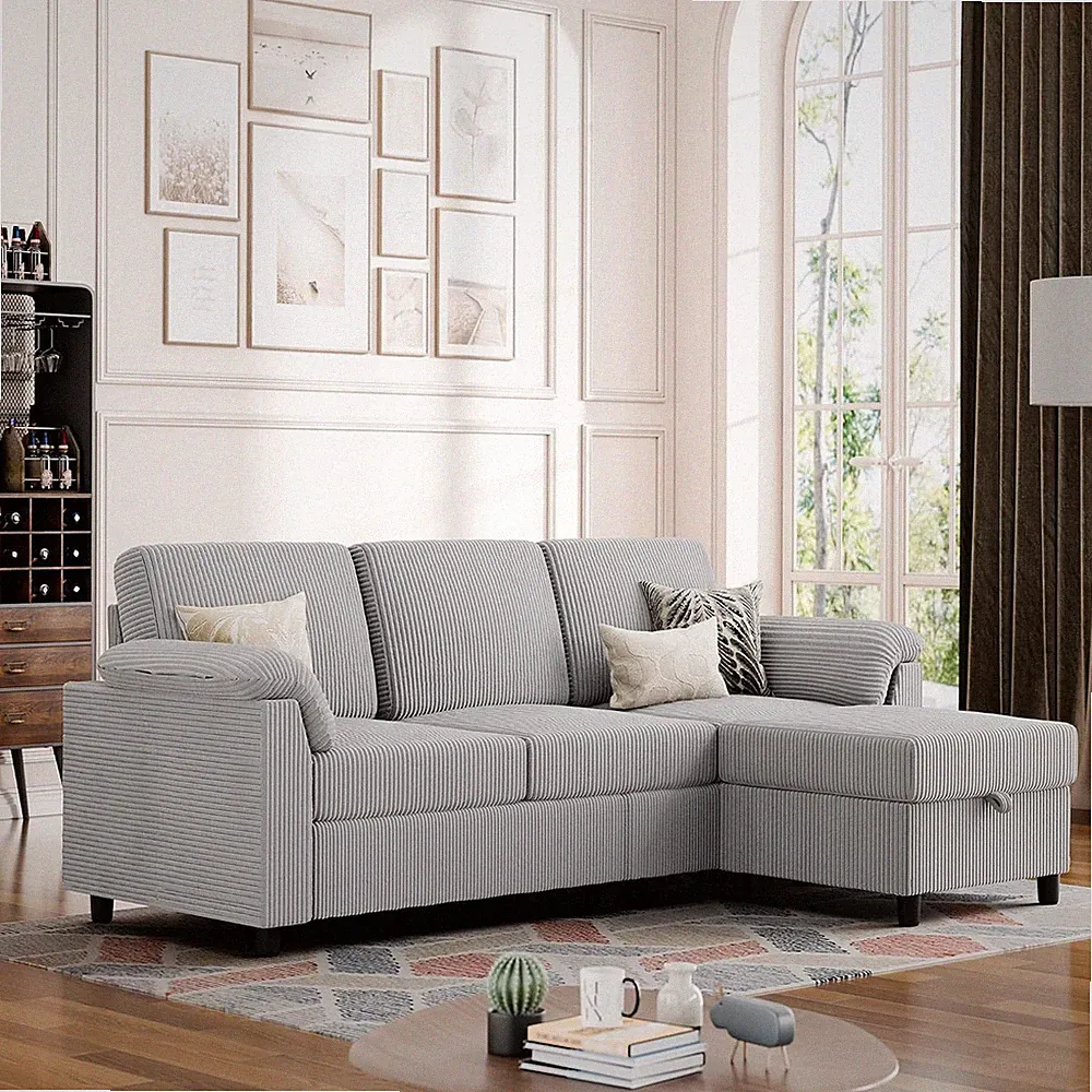 Convertible Sectional Couches Sofa 3 Seat L Shaped Sofa W/ Removable Pillows