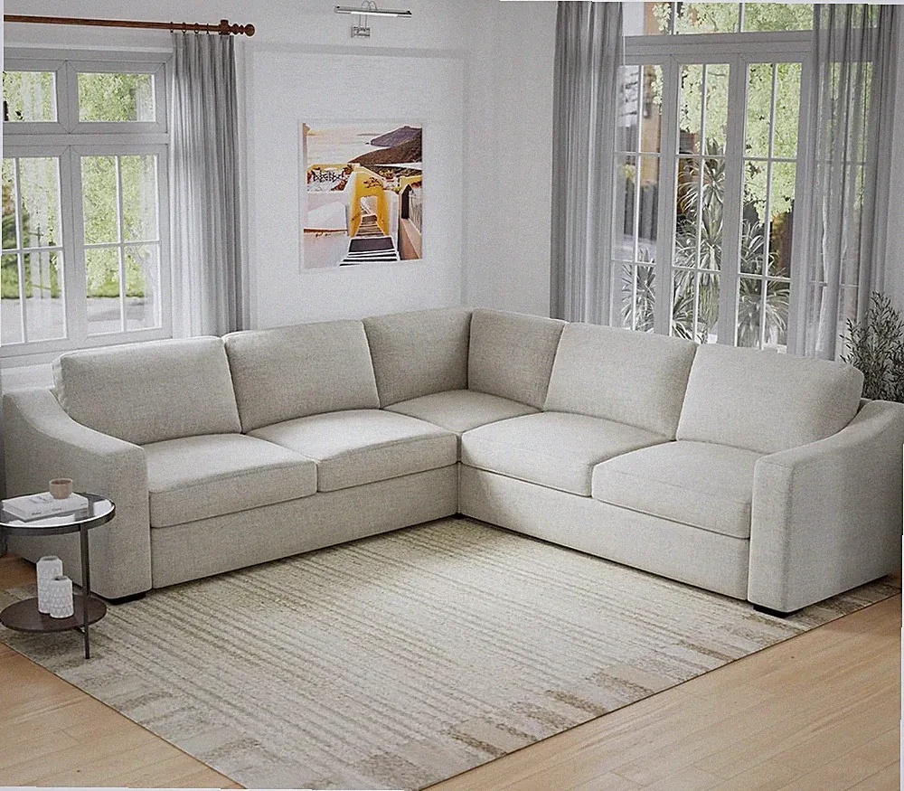 Convertible Sectional, L-Shaped Couch with Extra Deep Seats, Natural Linen Fabri