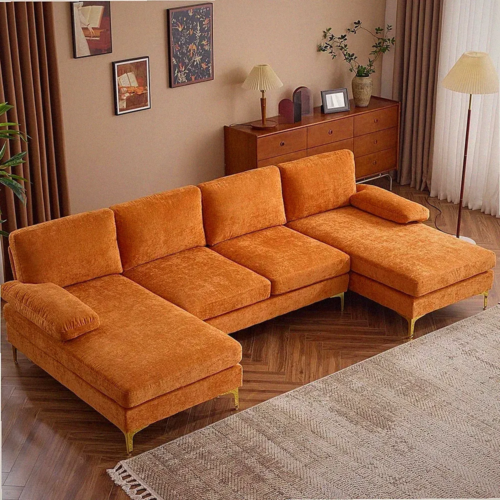 Convertible Sectional Sofa 110" U-Shape Sofa Couch 4-Seat Couch with Chaise