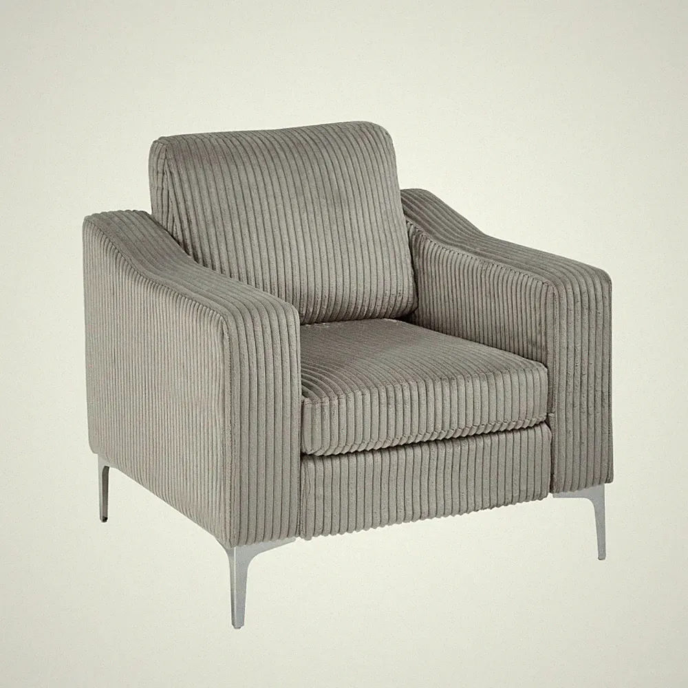 Convertible Sectional Sofa Corduroy Gray w/ Armrests, Modular, Easy Assembly