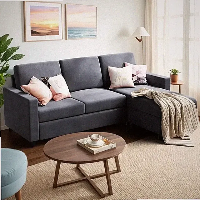 Convertible Sectional Sofa Couch, 3 Seat L-Shaped Sofa with Linen Fabric Movable