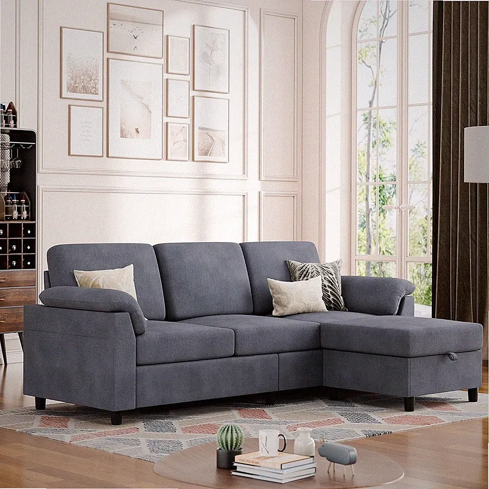 Convertible Sectional Sofa Couch 3 Seat L Shaped Sofa with Removable Pillows