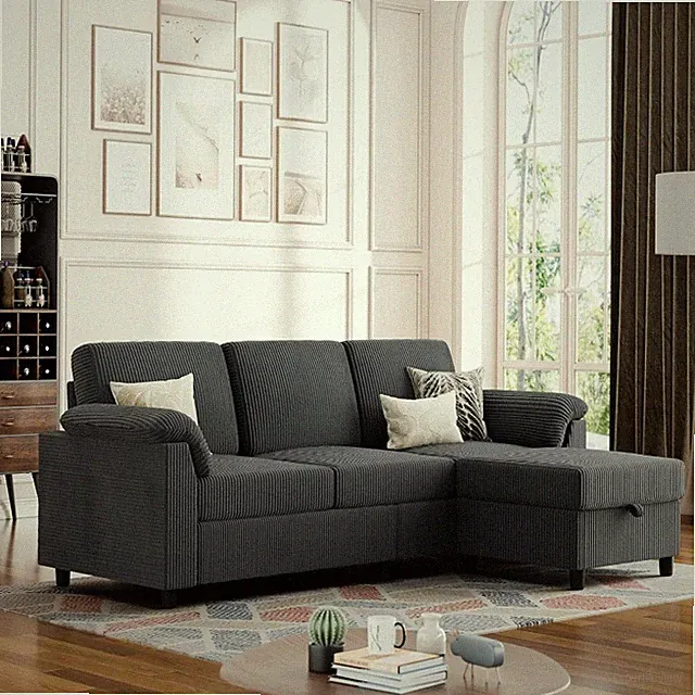 Convertible Sectional Sofa Couch 3 Seat L Shaped Sofa with Removable Pillows