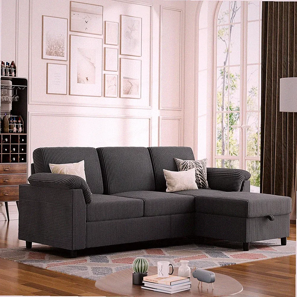 Convertible Sectional Sofa Couch, 3 Seat L Shaped Sofa with Removable Pillows So