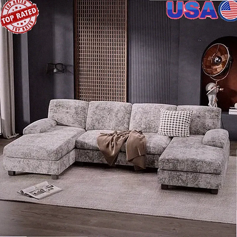 Convertible Sectional Sofa Couch 4 Seat Modular U-Shaped Sleeper W/ Memory Foam