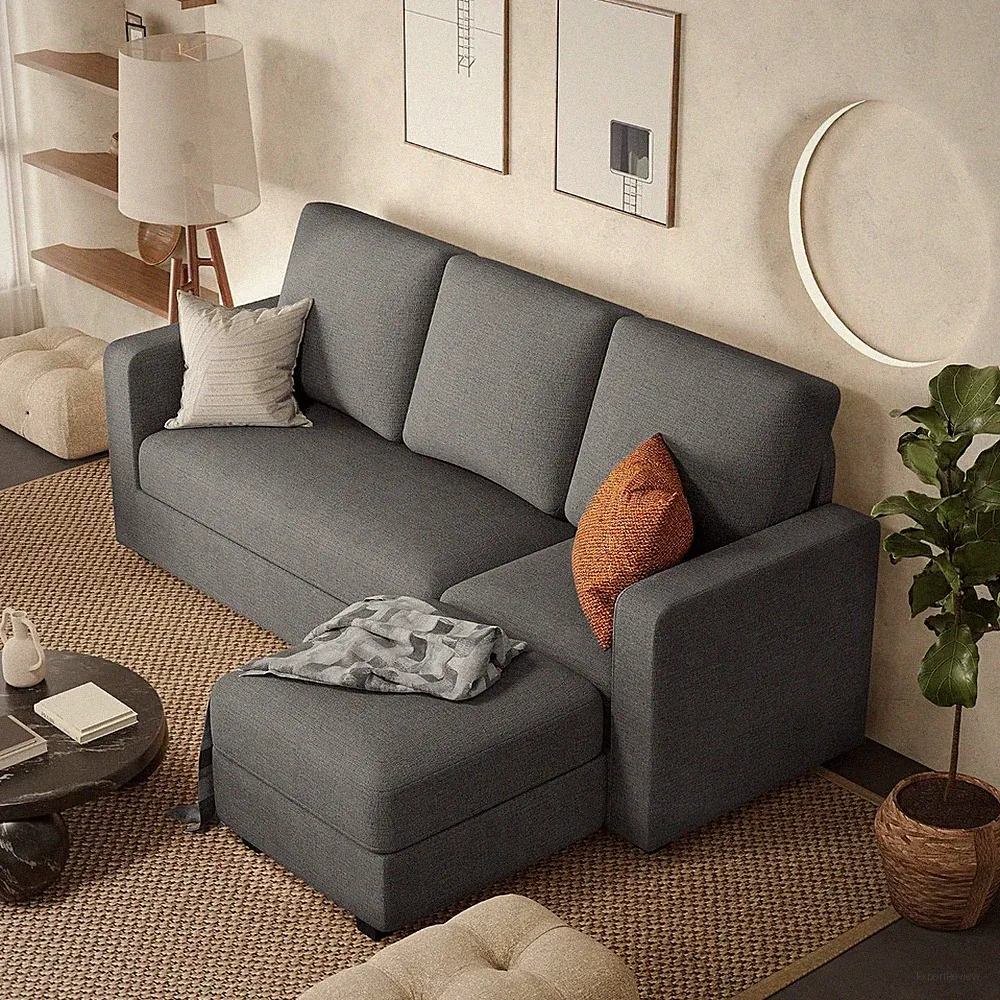 Convertible Sectional Sofa Couch Fabric L-Shaped Sofa with 3 Seats Removable