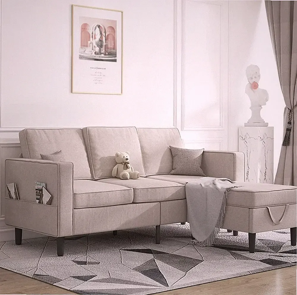 Convertible Sectional Sofa Couch L-Shaped Couch w/ Storage Ottoman