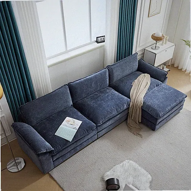 Convertible Sectional Sofa Couch Modern L-Shaped Couch 3-Seat Sofa w/ Footstool